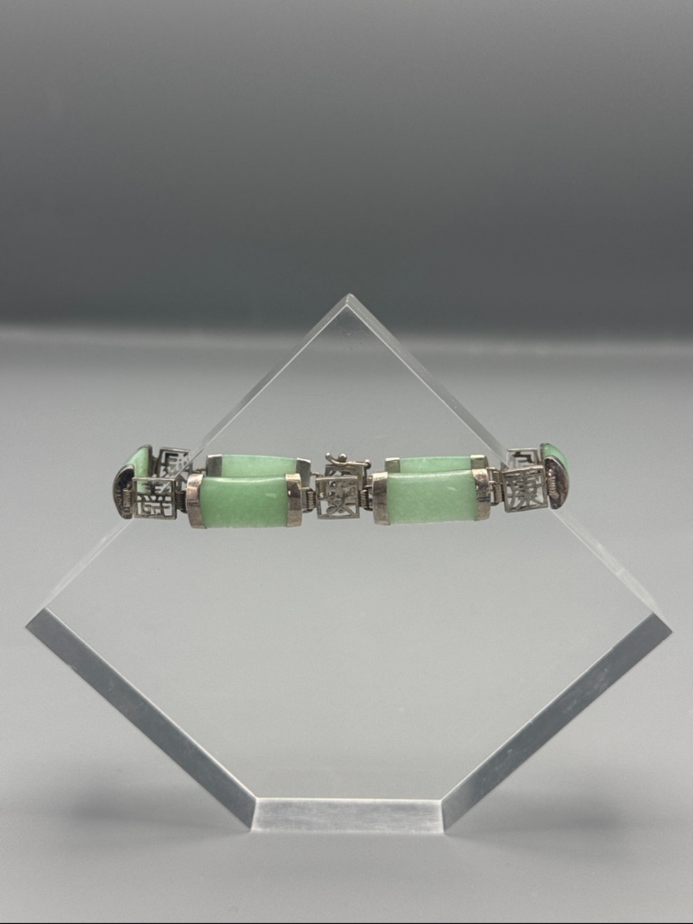 Sterling Silver Green Jade Link Bracelet